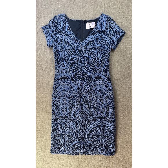 JS Collection Dress Soutache Trimmed Sheath Blue Cocktail Knee Length Size 12 - Picture 2 of 7